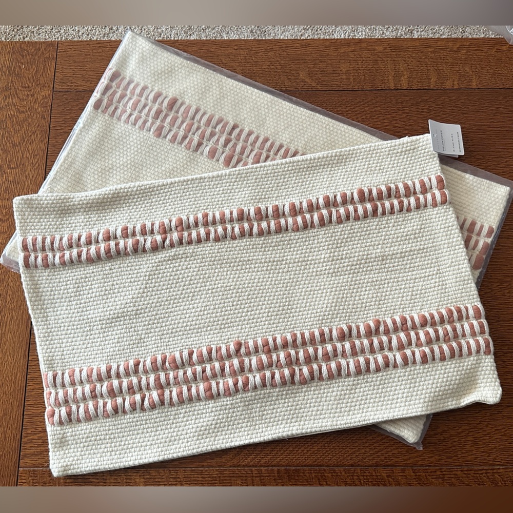 TWO Pottery Barn Reed striped lumbar pillow cover